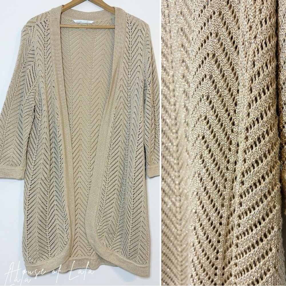 Beige Gold Open Knit Cardigan Sweater. XL